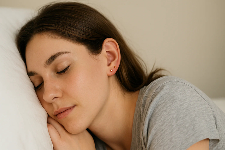 Bạn nên hạn chế ngủ nghiêng hoặc đè trực tiếp lên tai mới xỏ