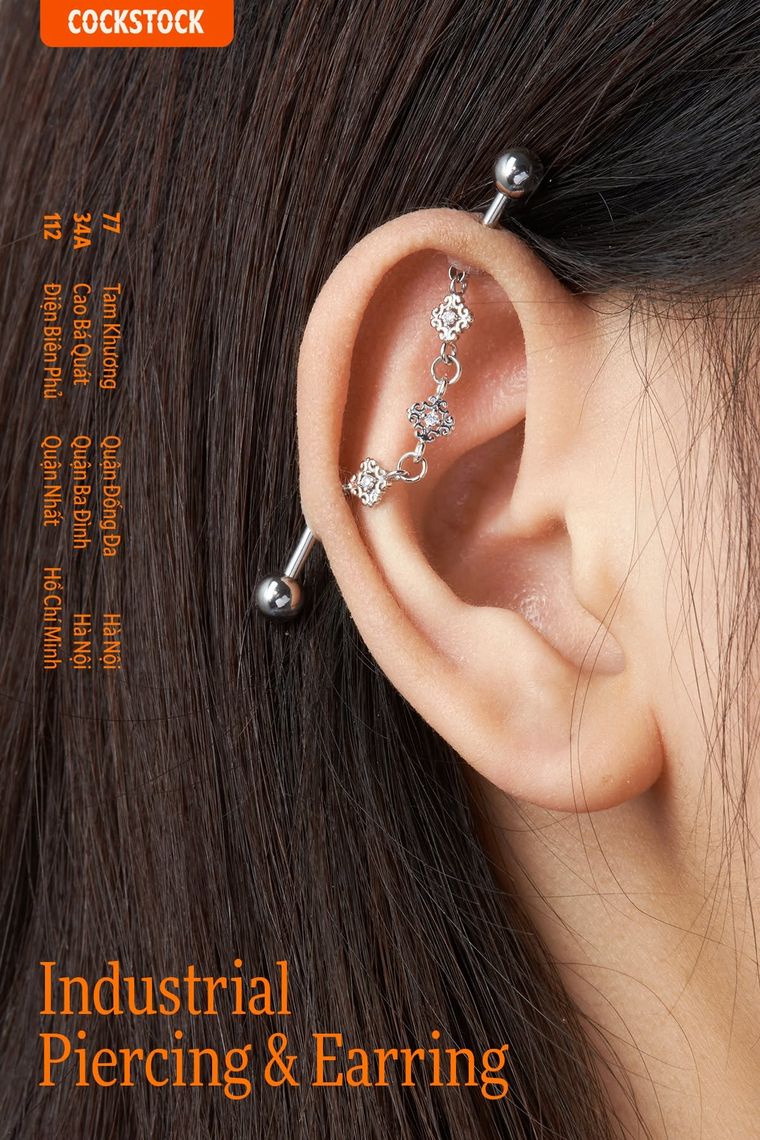 Hãy đến với cửa hàng của COCKSTOCK để được thợ xỏ đánh giá mức độ phù hợp của cấu trúc tai bạn với khuyên industrial