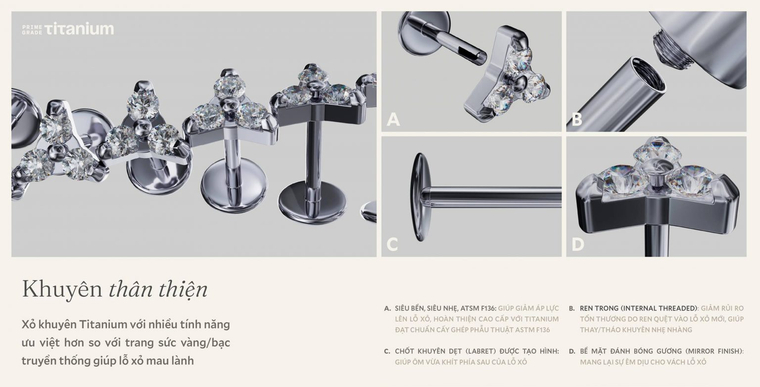 Các sản phẩm khuyên tai tại COCKSTOCK đều sử dụng chất liệu Titanium F136 và Thép Y Tế 316L, phù hợp với cả cơ địa da nhạy cảm