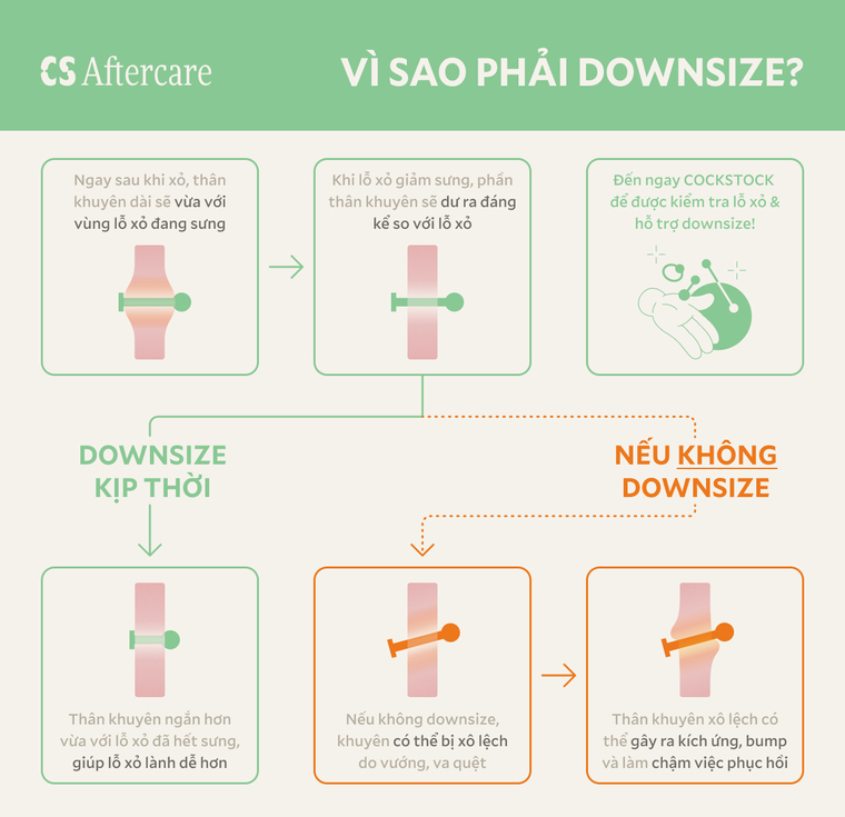 Vì sao cần hạ độ dài thân khuyên (downsize) đúng thời điểm đế tránh bị sưng tai sau khi xỏ khuyên